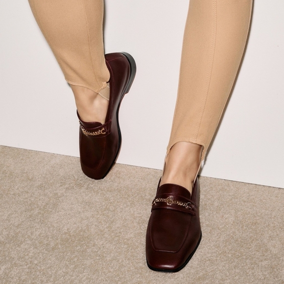 NWT$1095 Louboutin MJ Moc Brown Leather Chain Red Sole Flat Loafers Sz 36.5, 6.5 - Picture 4 of 16